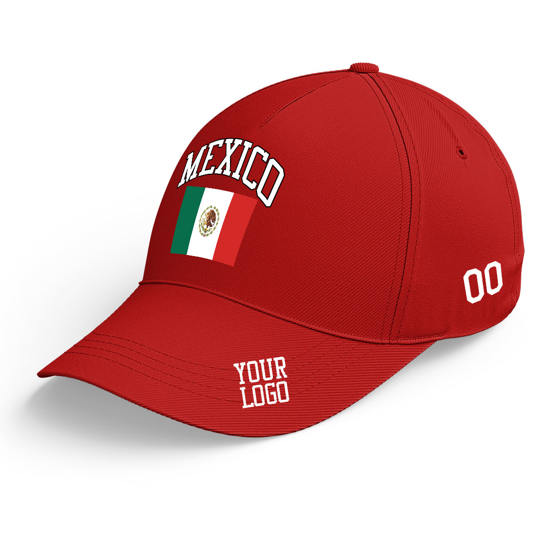 Custom Red Baseball Cap Mexico Flag Adjustable Hat