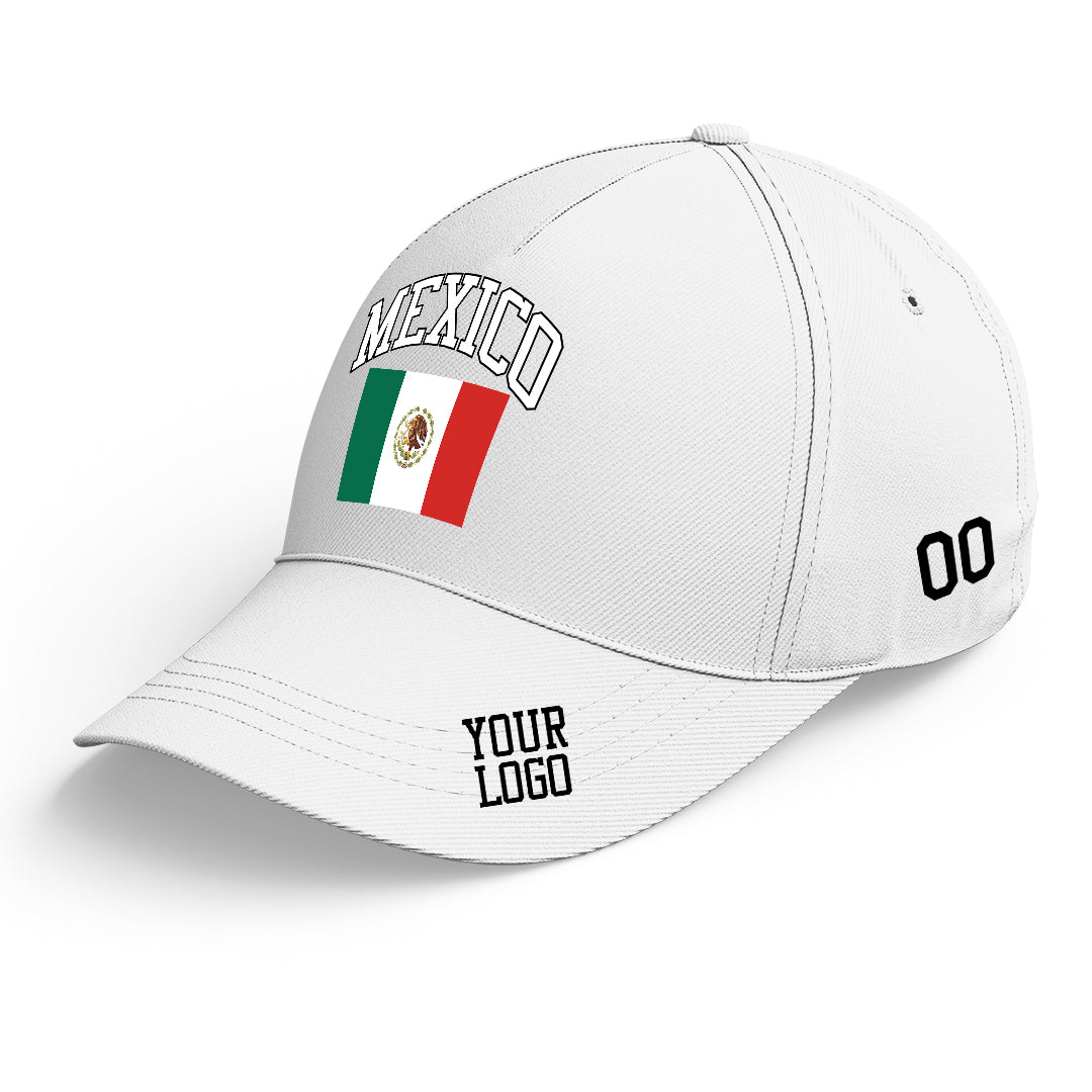 Custom White Baseball Cap Mexico Flag Adjustable Hat