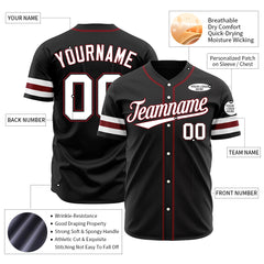 Custom Black Baseball Jersey Authentic Button Down Vintage Game Training Shirt