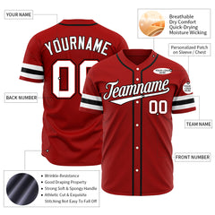 Custom Red Baseball Jersey Authentic Button Down Vintage Game Training Shirt