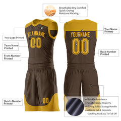 Custom Brown Mesh Basketball Uniform For Adult Youth Fans Jersey