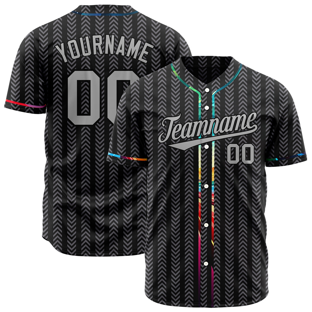 Custom Black Full Button Down Fans Special Edition Authentic Stripe Baseball Jersey