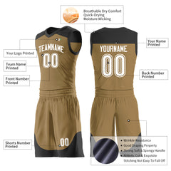 Custom Old Gold Mesh Basketball Uniform For Adult Youth Fans Jersey