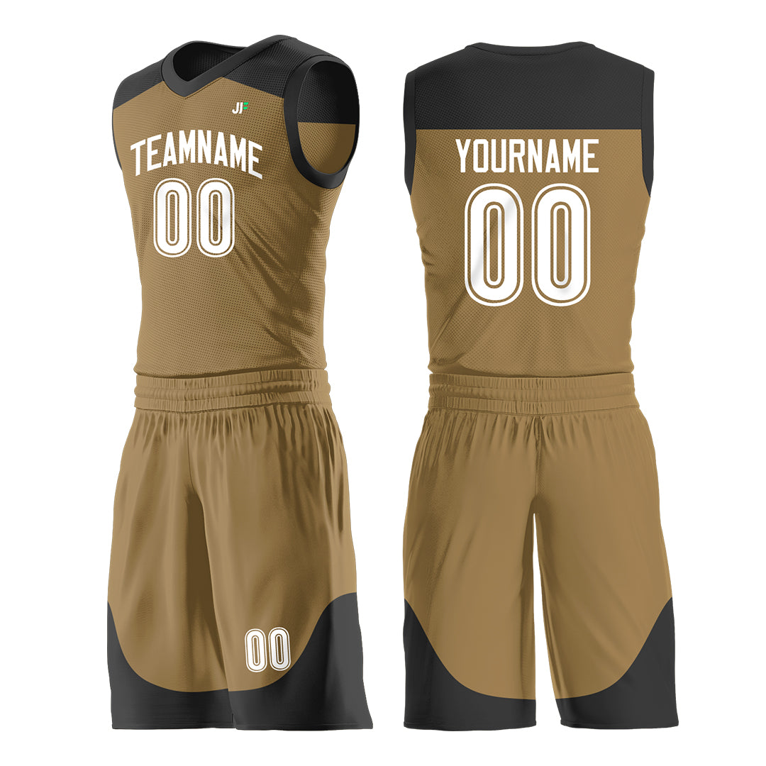 Custom Old Gold Mesh Basketball Uniform For Adult Youth Fans Jersey