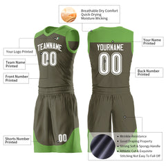 Custom Olive Mesh Basketball Uniform For Adult Youth Fans Jersey