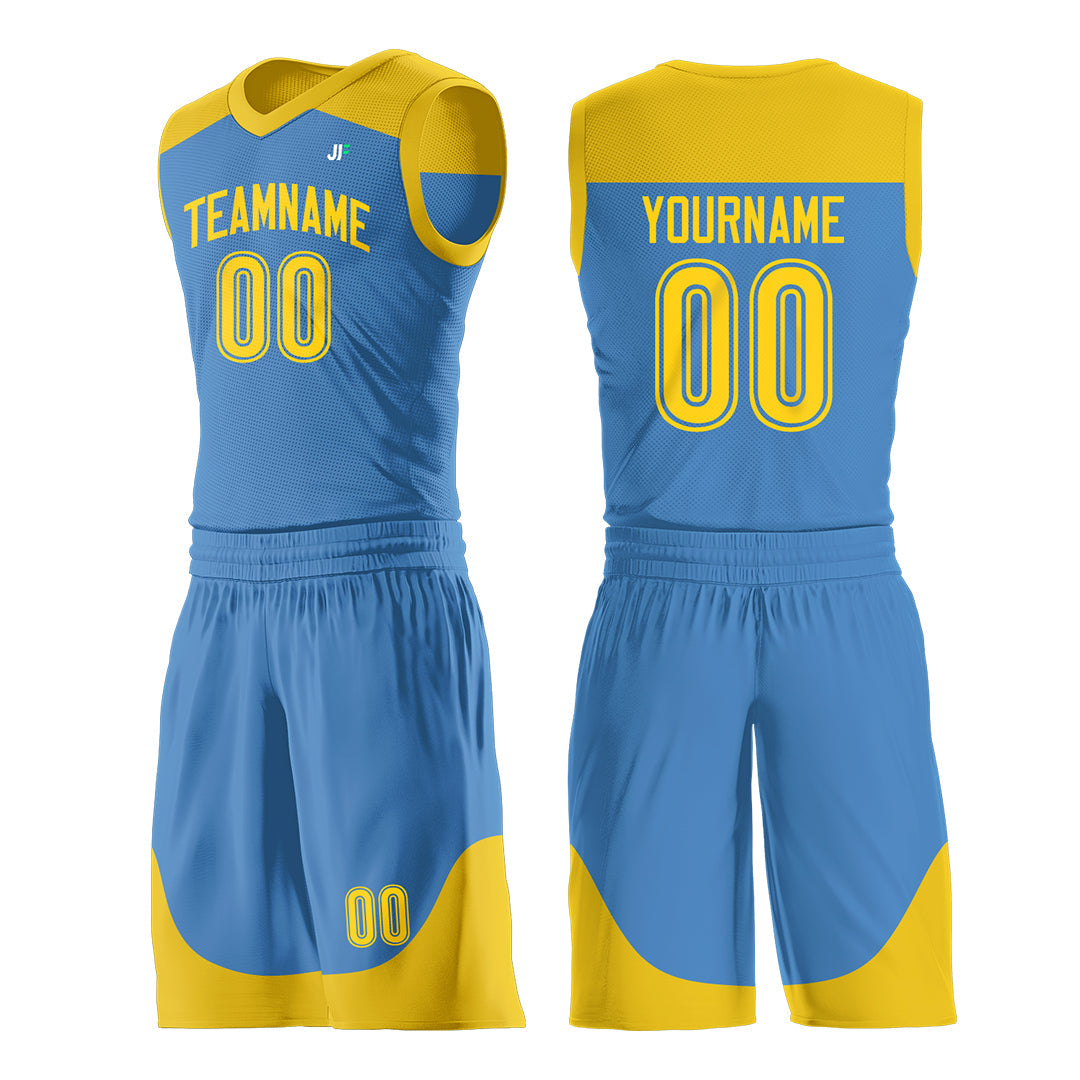 Custom Powder Blue Mesh Basketball Uniform For Adult Youth Fans Jersey