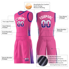 Custom Pink Basketball Uniform Design Your Own Print Athletic V Neck Mesh Jersey Design Your Own